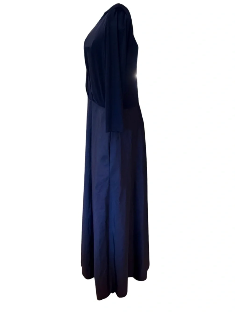 Alfred Sung Navy Wrap Maxi Dress Pockets Long Sleeve V-Neck 14 - Picture 2 of 6